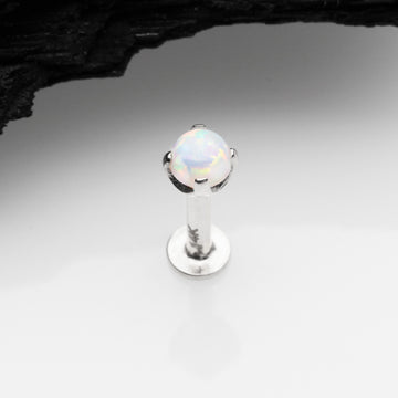 Detail View 1 of 14 Karat White Gold OneFit Threadless Prong Set Fire Opal Top Flat Back Stud Labret-White Opal